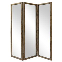 Benjara BM276717 70 in. 3 Panel Mirror Room Divider - Wood Frame&#44; Distressed Brown