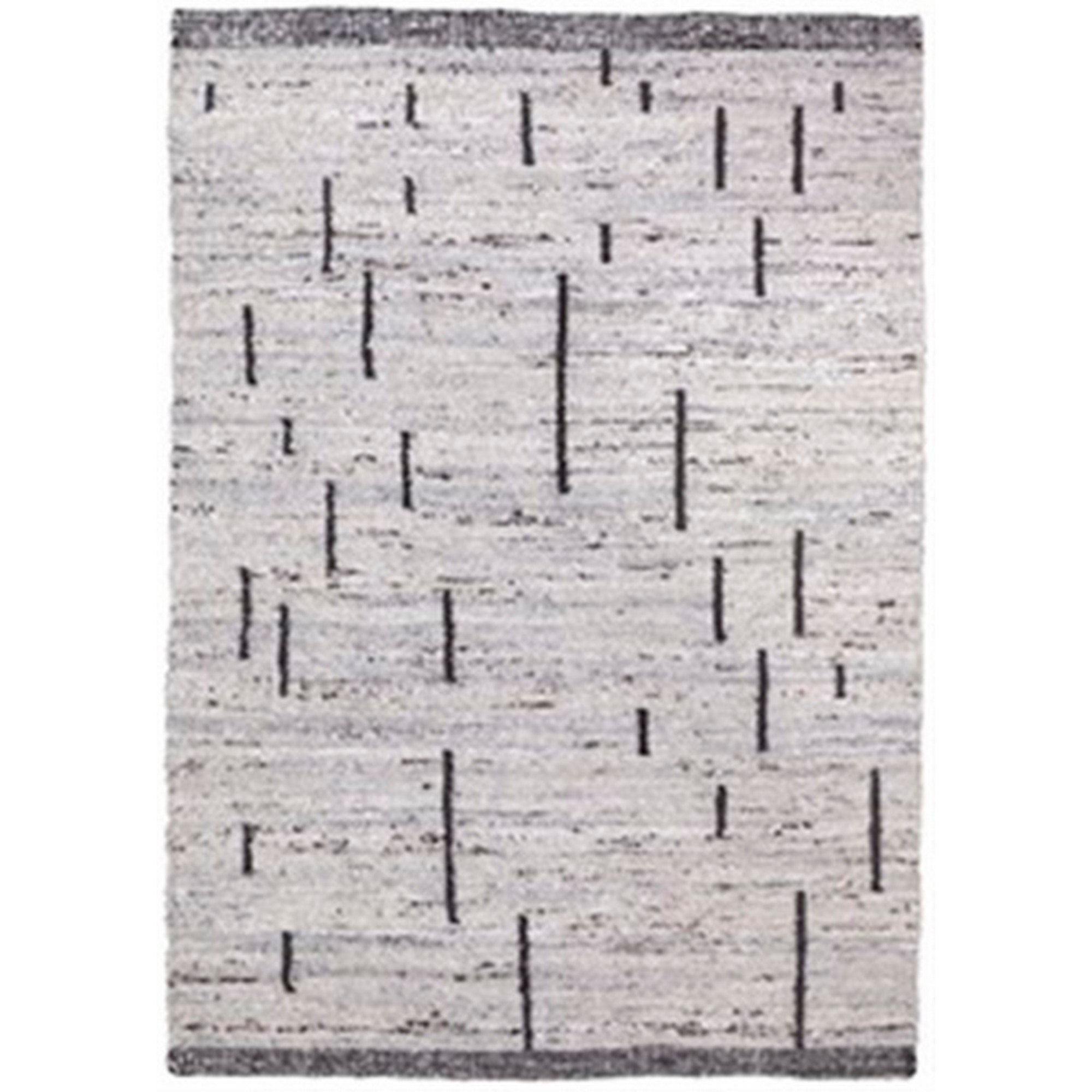 Benjara 7 x 5 Modern Area Rug, Minimalist Line Pattern, Soft Fabric, Black, Cream