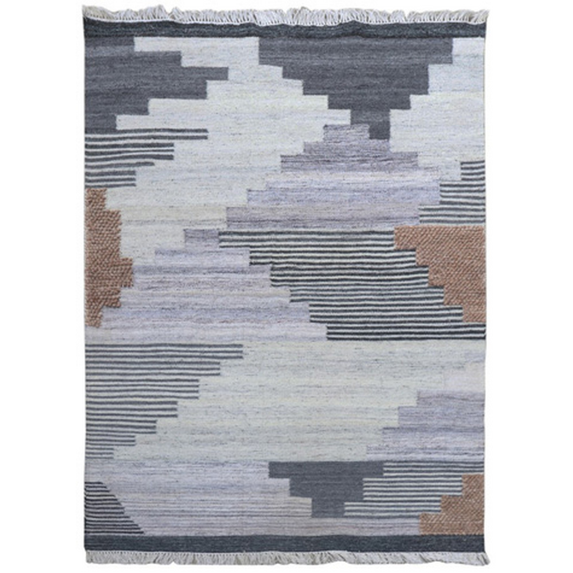 Benjara 7 x 5 Modern Area Rug, Abstract Angled Cube Pattern, Soft Fabric Multicolor