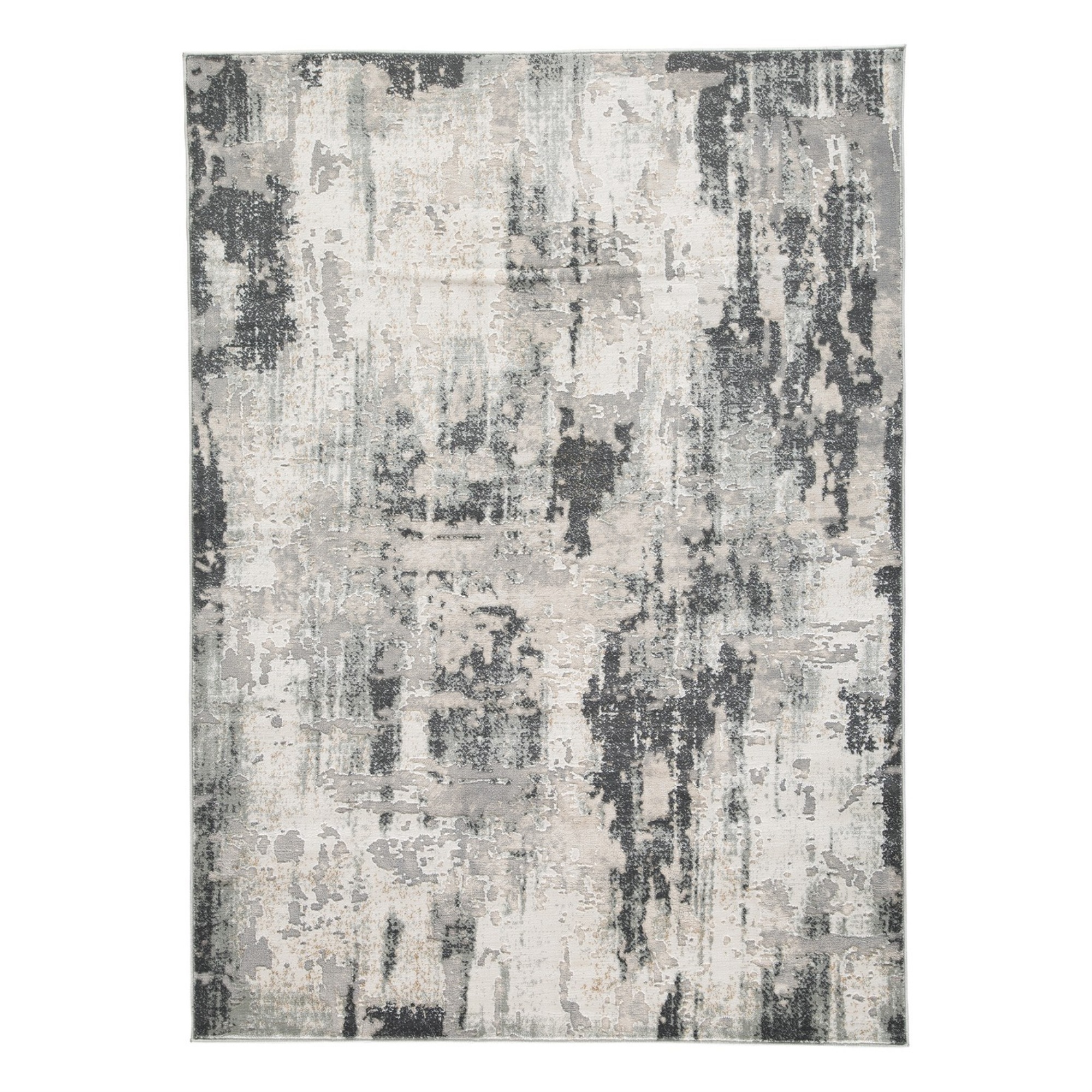 Benjara Lyn 8 x 10 Abstract Art Area Rug, Fabric, Large, Washed Gray, Blue, Ivory