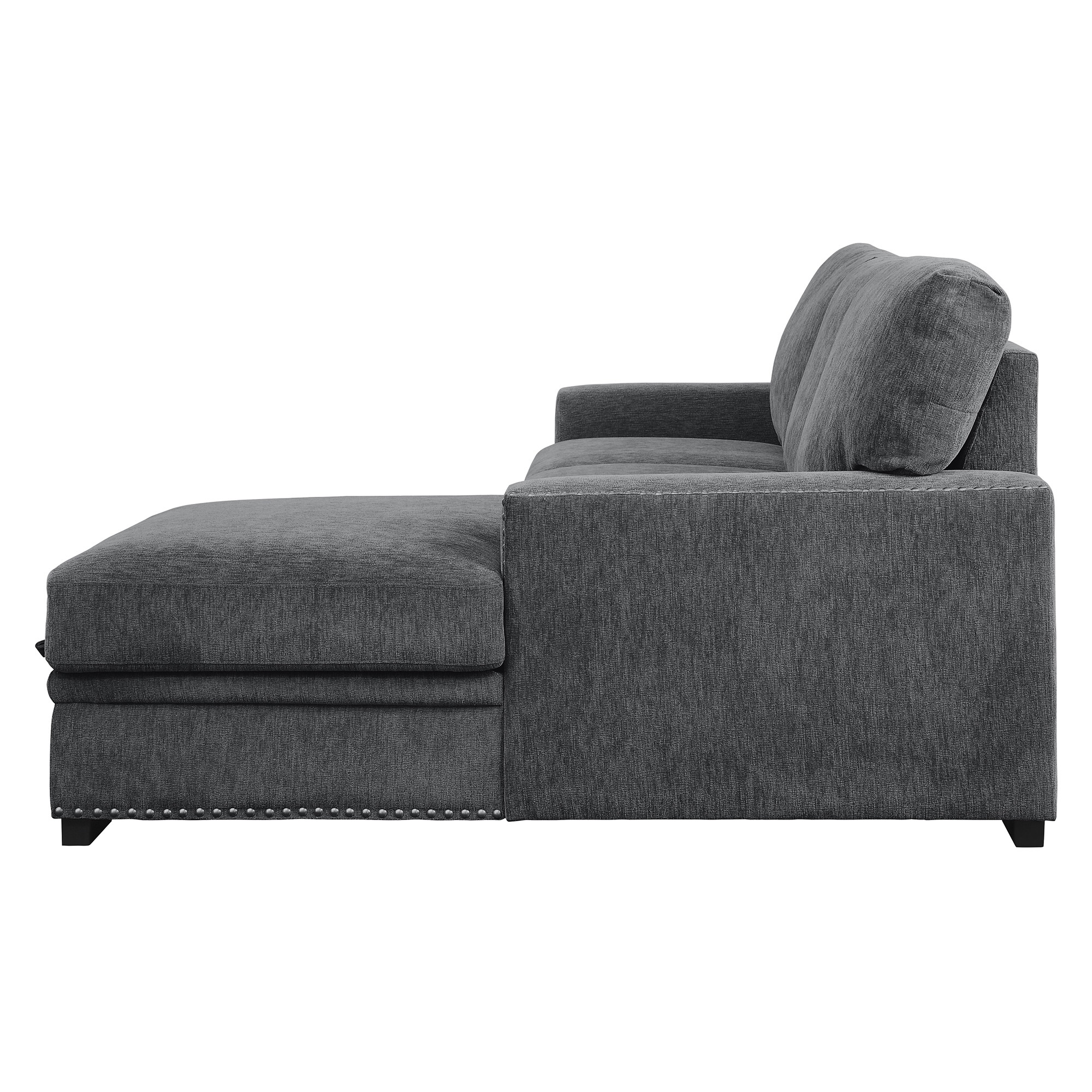 Lazzara Home Driggs 96 in. W Chenille Upholstery 2-Piece Sectional Sofa in Charcoal w/ Pull-out Bed and Right Chaise with Hidden Storage