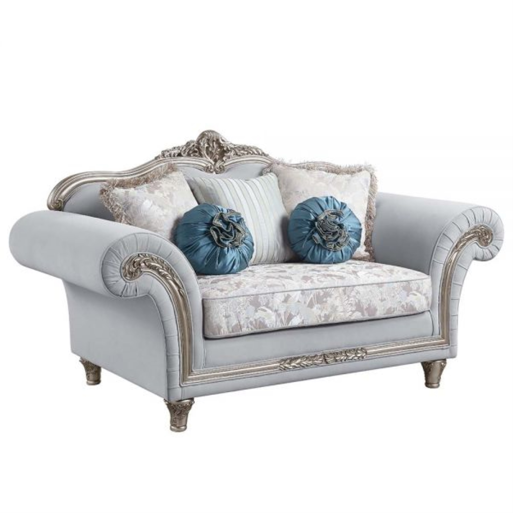 Acme Furniture Acme United Pelumi Light Gray Linen & Platinum Finish Loveseat w/5 Pillows