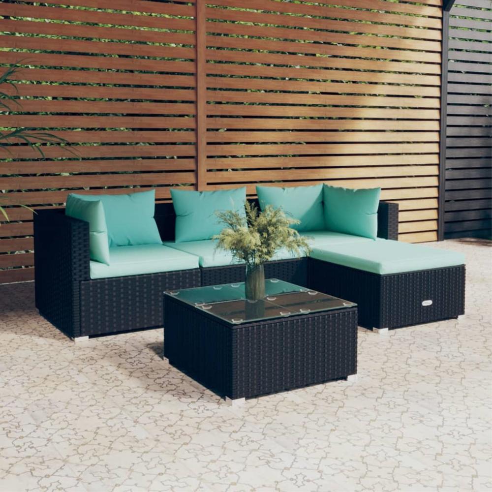 vidaXL 5 Piece Patio Lounge Set with Cushions Poly Rattan Black Black