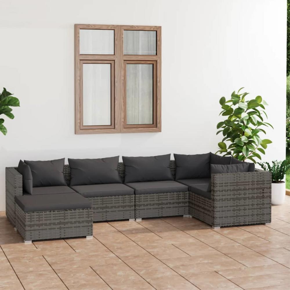 vidaXL 6 Piece Patio Lounge Set with Cushions Poly Rattan Gray Gray