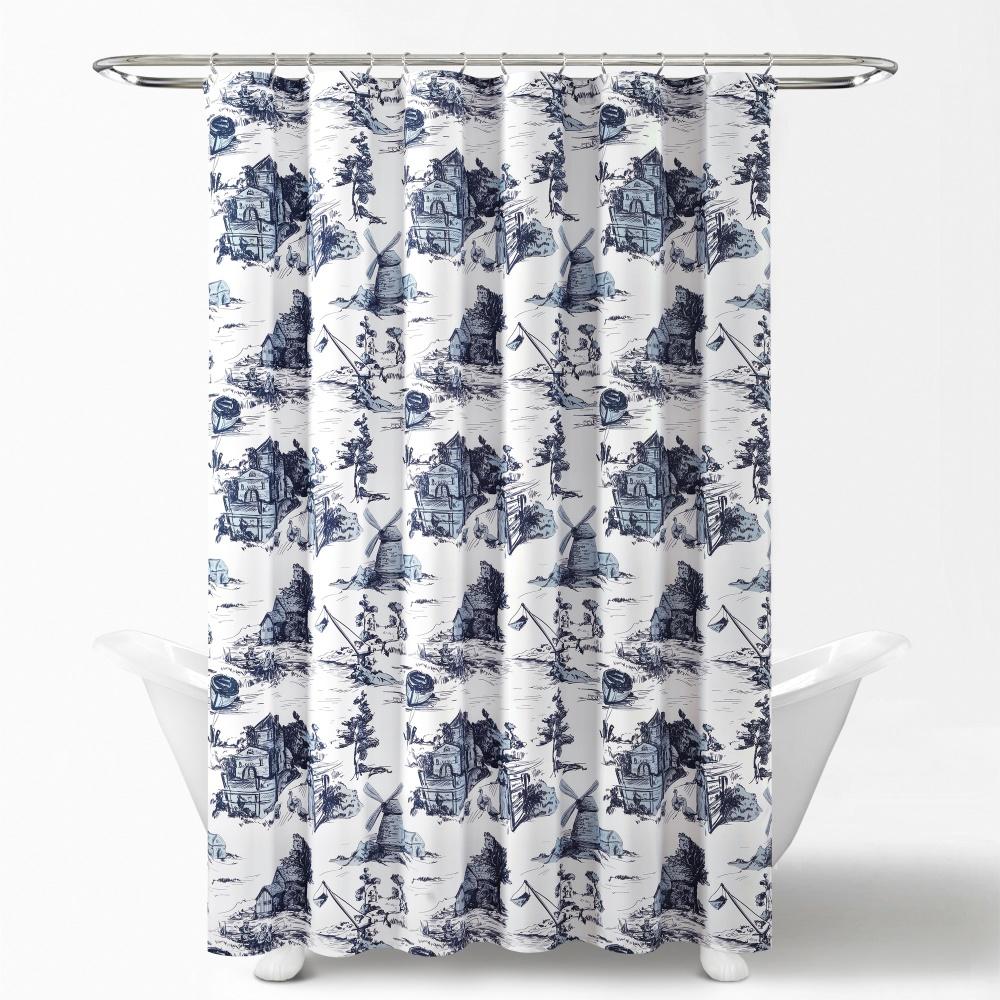 Lush Decor French Country Toile Shower Curtain White/Blue Single 72X72