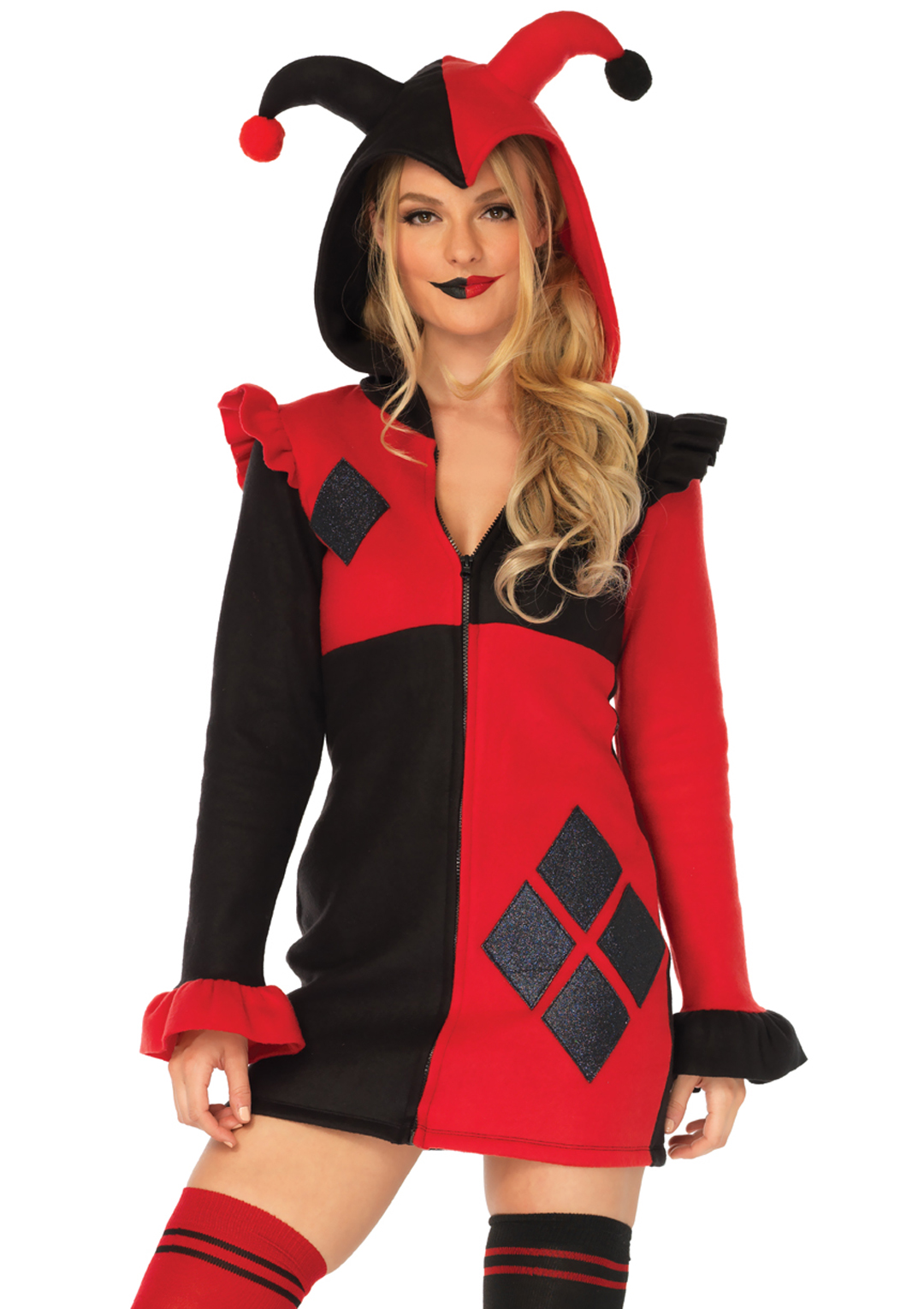 Leg Avenue Cozy Harlequin, features zippe Red/Black Color