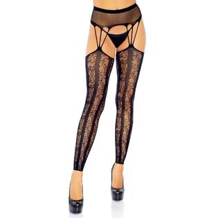 Leg Avenue Striped lace footless stocking - O/S / BLACK