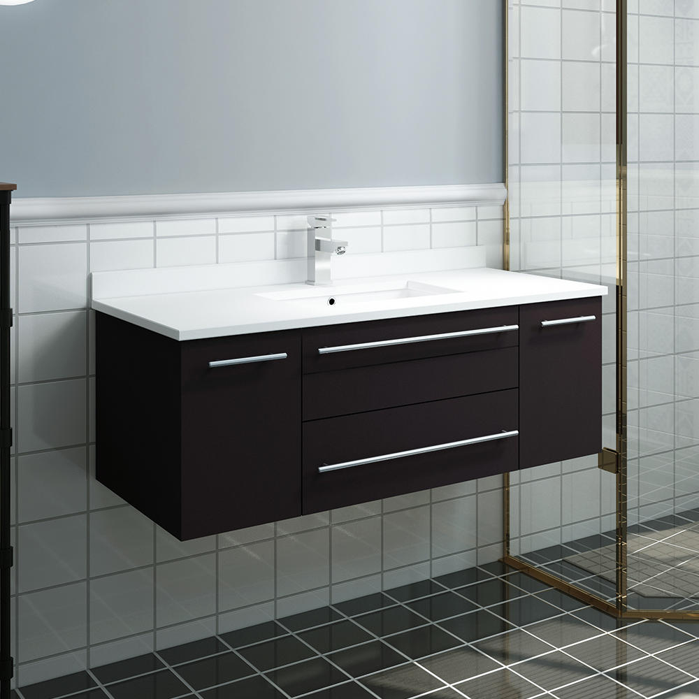 Fresca Lucera 42" Espresso Wall Hung Modern Bathroom Cabinet w/ Top & Undermount Sink