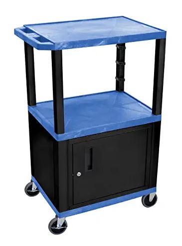 LUXOR FURN H. Wilson Blue Tuffy 3 Shelf 42" AV Cart W/ Cabinet