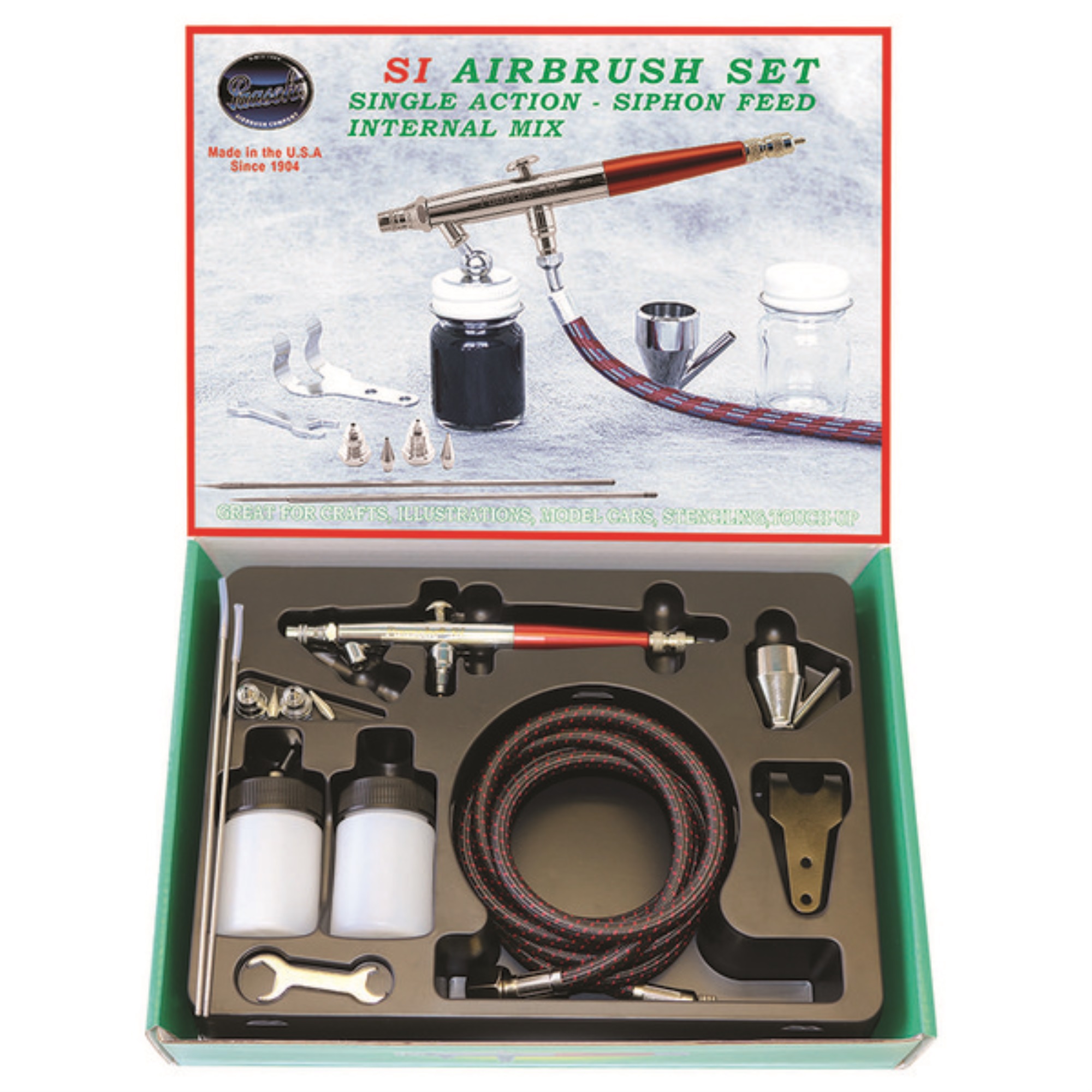 Paasche Airbrush Single Action Internal Mix Set with all three heads