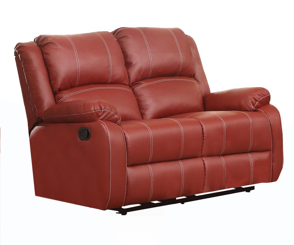 Benzara Faux Leather Upholstered Metal Loveseat with Dual Recliner, Red