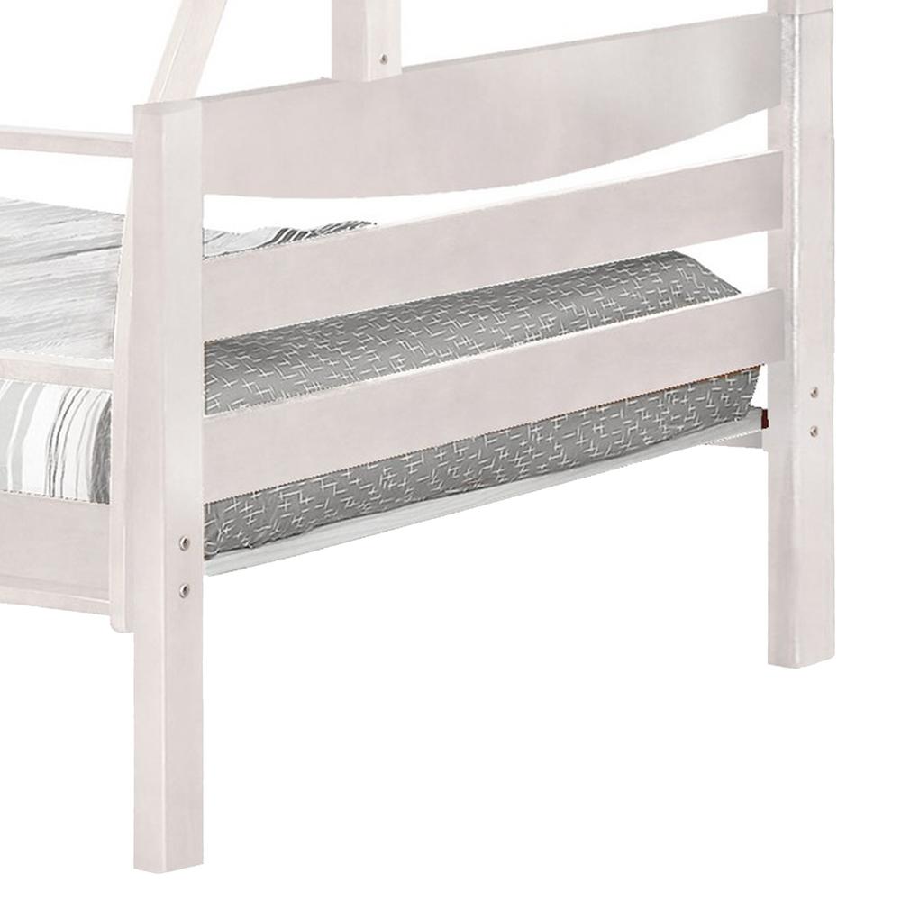 Benjara Jelly Modern Wood Twin Over Full Bunk Bed, Built In Ladder, White