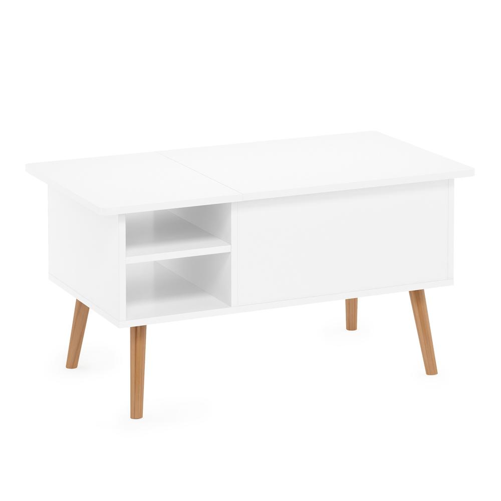 Christian Ulbricht Furinno Jensen Lift Top Coffee Table With Wooden Leg, Solid White