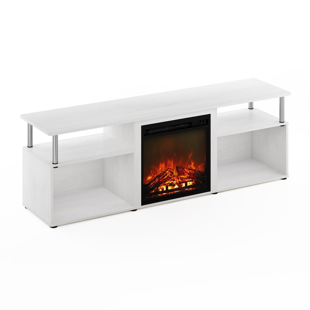 Lilola Home Furinno Jensen Fireplace Entertainment Center for TV up to 70 Inch with Stainless Steel Tubes, White Oak/Chrome