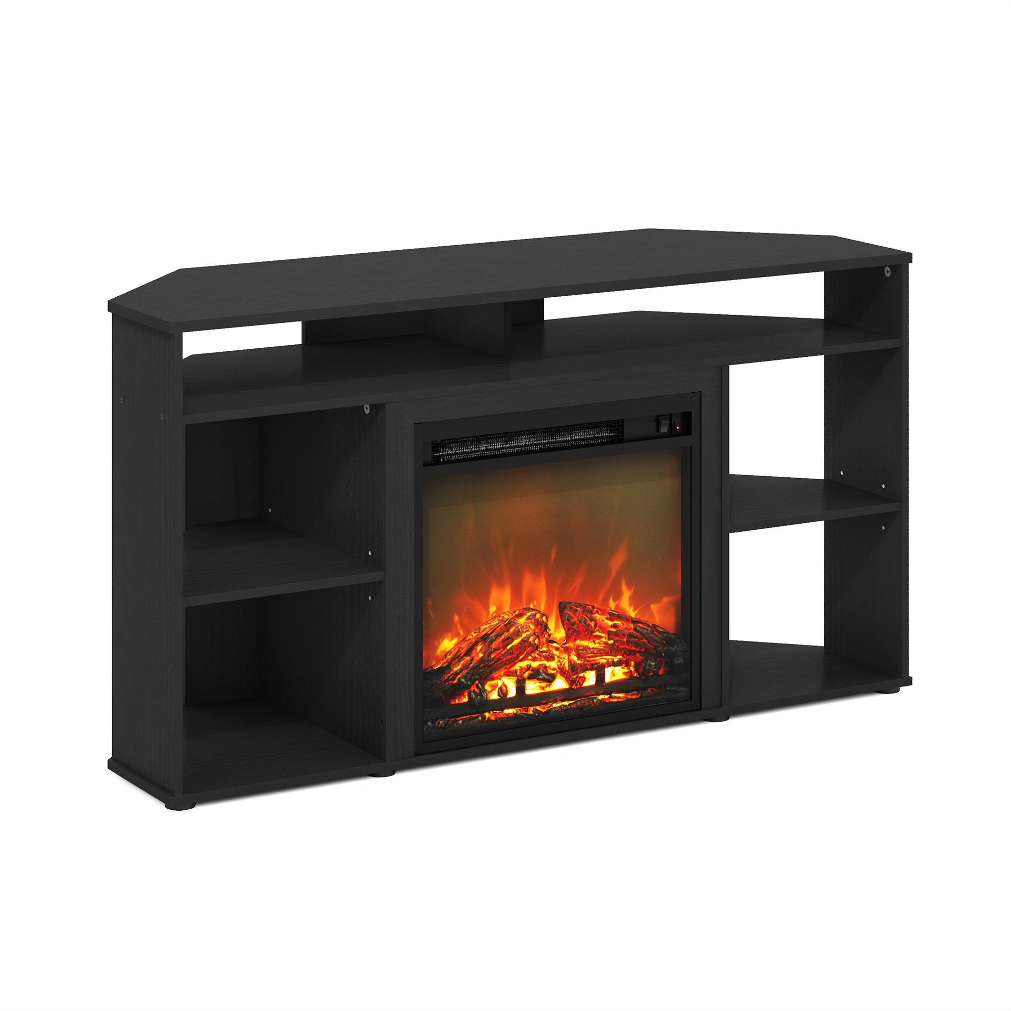 Lilola Home Furinno Jensen Corner TV Stand with Fireplace for TV up to 55 Inches, Americano