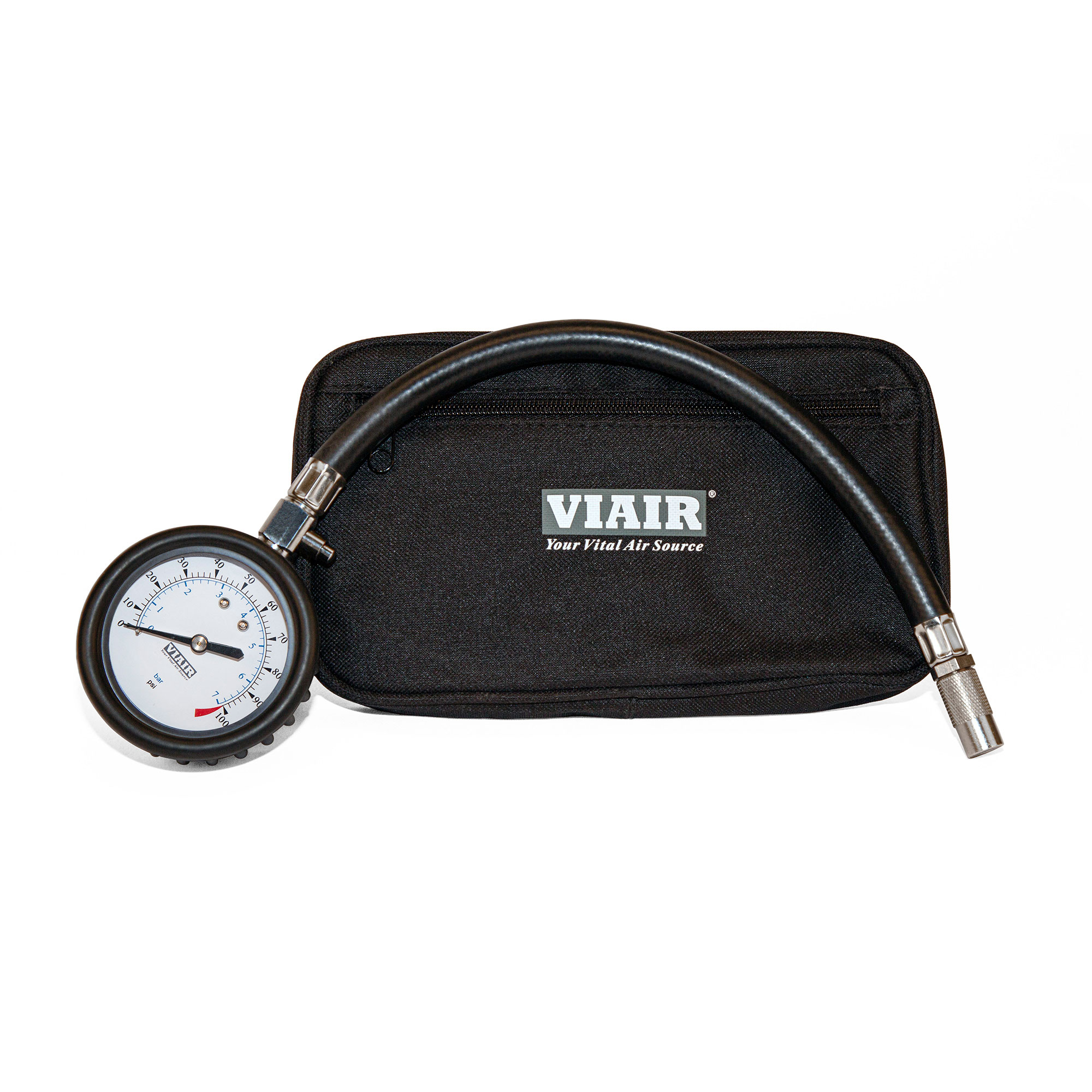 Viair Corporation 2.5" Tire Gauge w/Hose (0 to 100 PSI, with Storage Pouch)