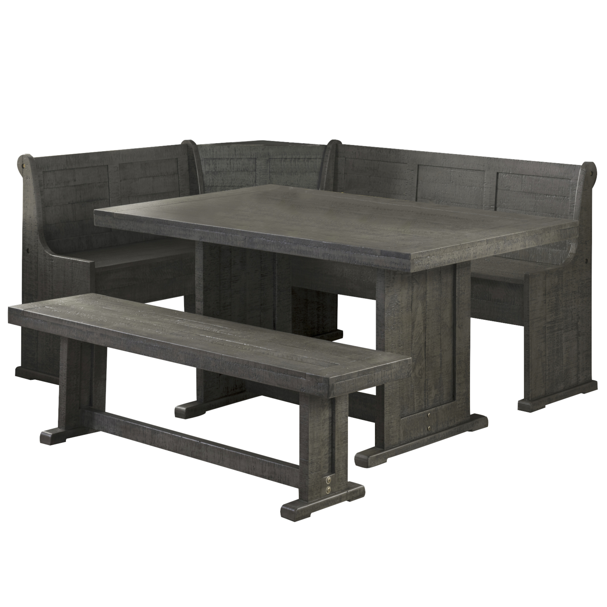 Sunset Trading Sunny Dining Nook Table Set | Distressed Grey Wood | Kitchen Corner Storage Bench Seating