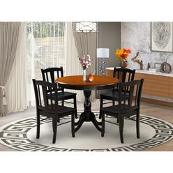 East West Furniture AMDL5-BCH-W 5-Piece Modern Dining Set Includes a Round Wood Table and 4 Dining Room Chairs with Slatted Back - Black Finish