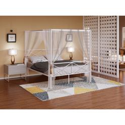 East West Furniture GEQCWHI Glendale Queen Size Bed Frame with Modern Designed Headboard and Footboard - Canopy Metal Frame in Powder Coating White