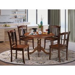 East West Furniture - HLDL5-MAH-W - 5-Pc Kitchen Dining Room Set- 4 Kitchen Chair and Modern Kitchen Table - Wooden Seat and Slatted Chair Back - M