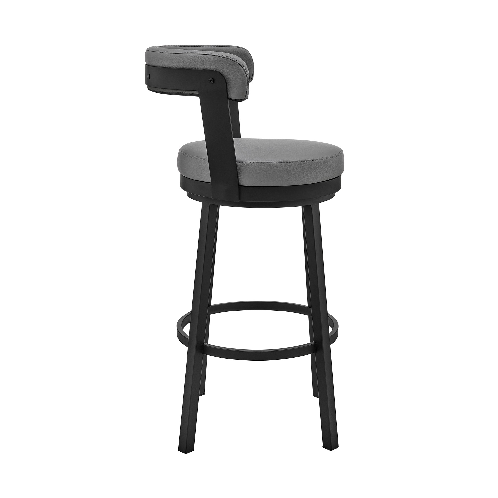 Armen Living Bryant 26" Counter Height Swivel Bar Stool in Black Finish and Gray Faux Leather
