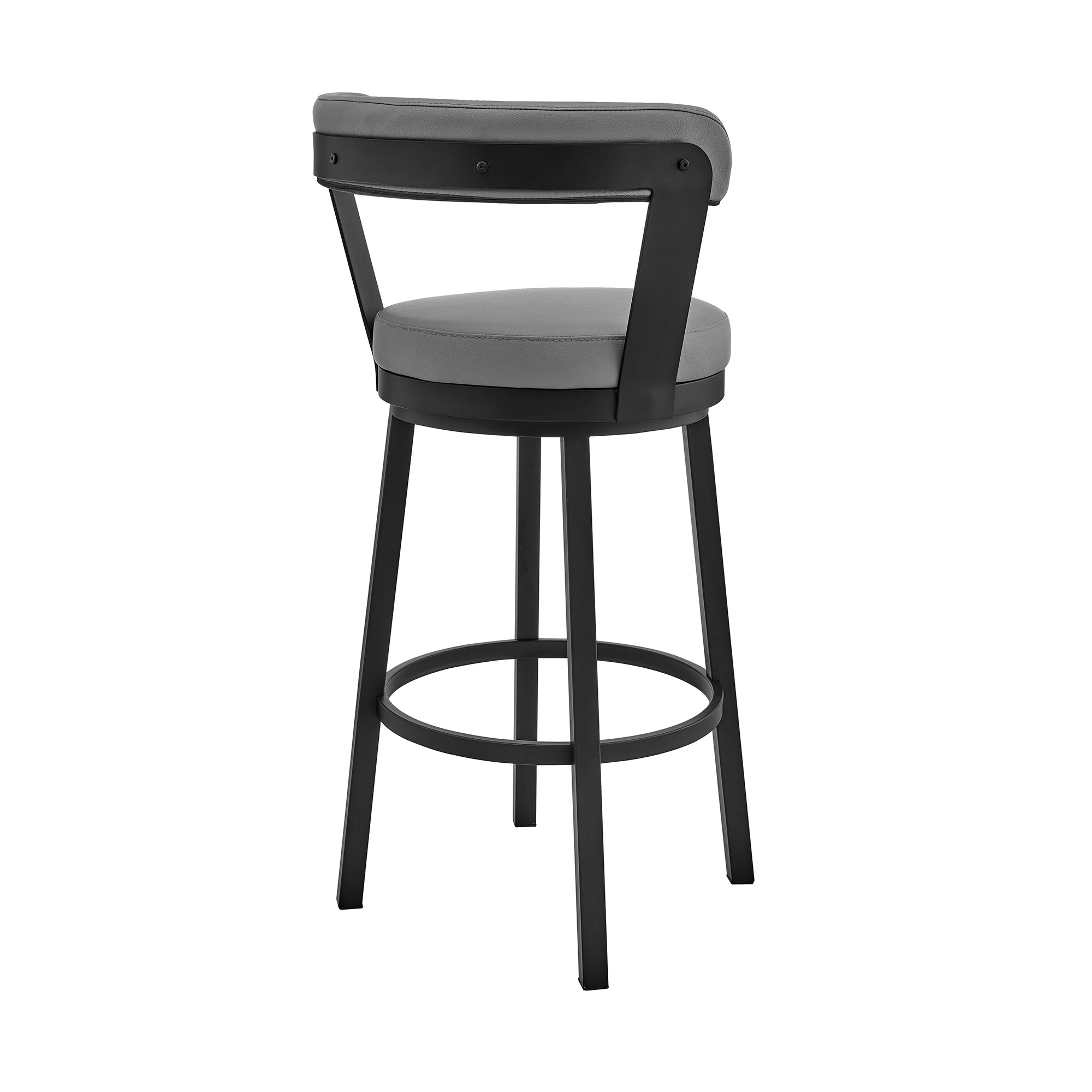 Armen Living Bryant 26" Counter Height Swivel Bar Stool in Black Finish and Gray Faux Leather