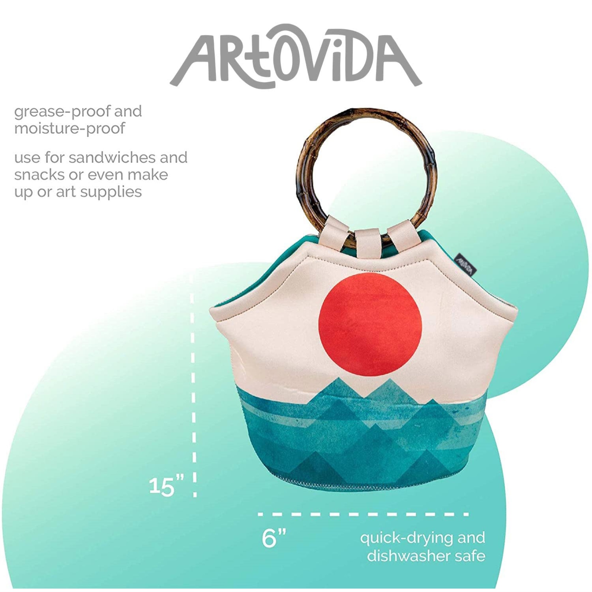 ARTOVIDA Artists Collective Lunch Purse | 11 x 15 x 6 Inches Large Reusable Insulated Lunch Tote with Inside Pocket
