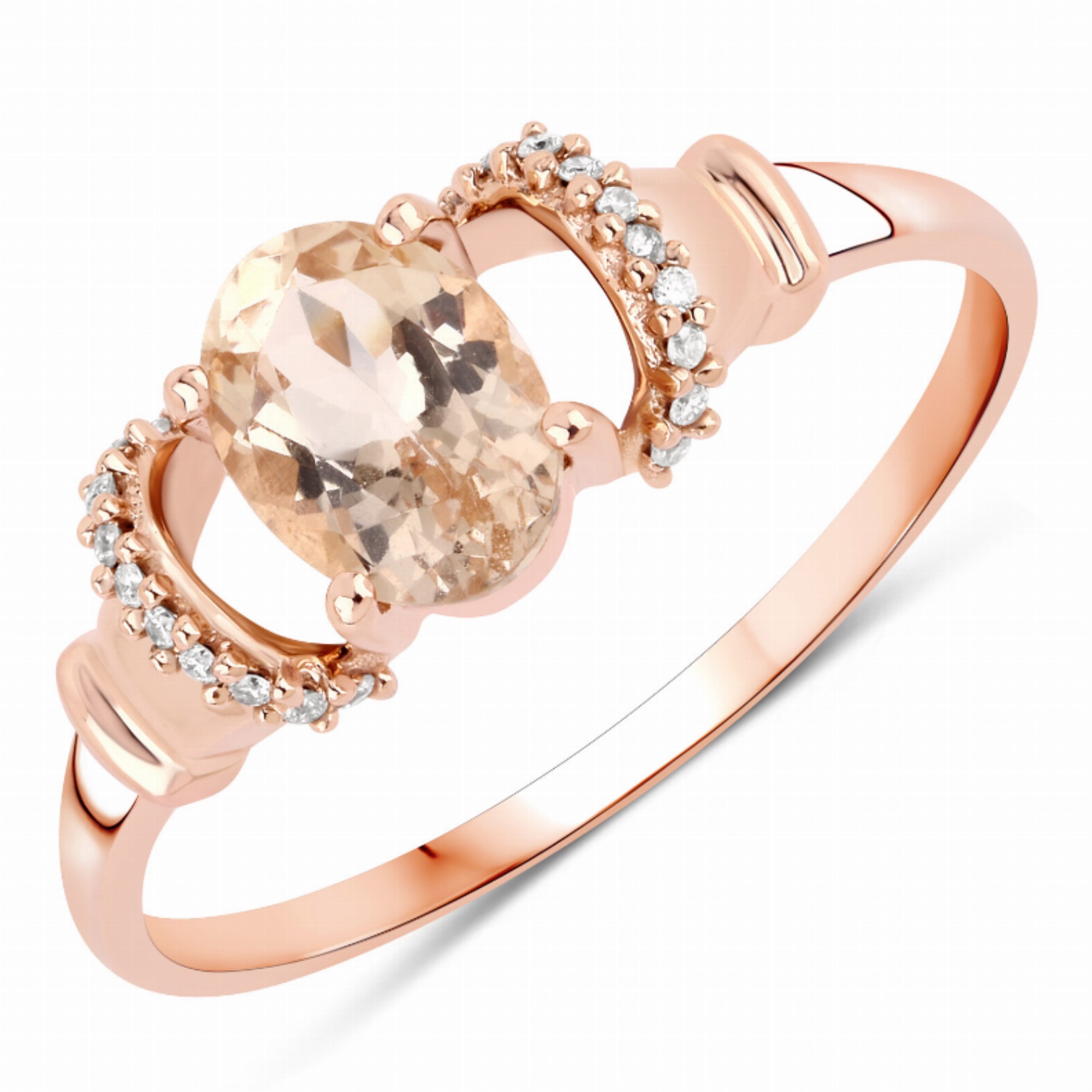Quintessence Jewelry 0.76 Carat Genuine Morganite and White Diamond 14K Rose Gold Ring
