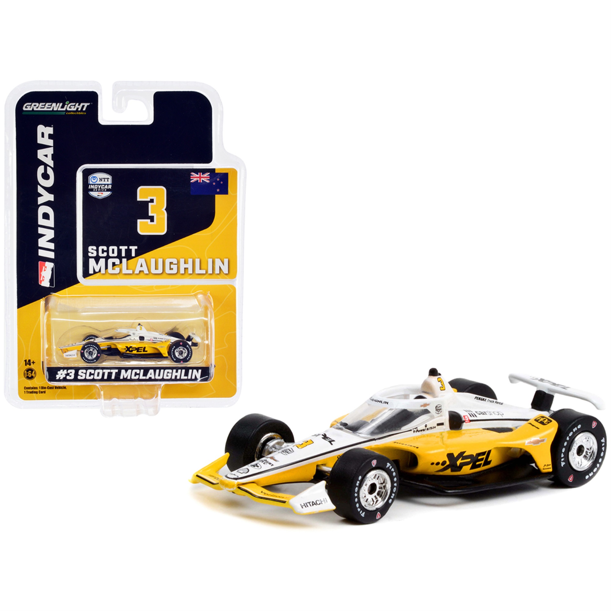 Miniature Greenlight 1/64 - IndyCar Series N°3 S. McLaughlin (blanc/jaune) - Réf 11597