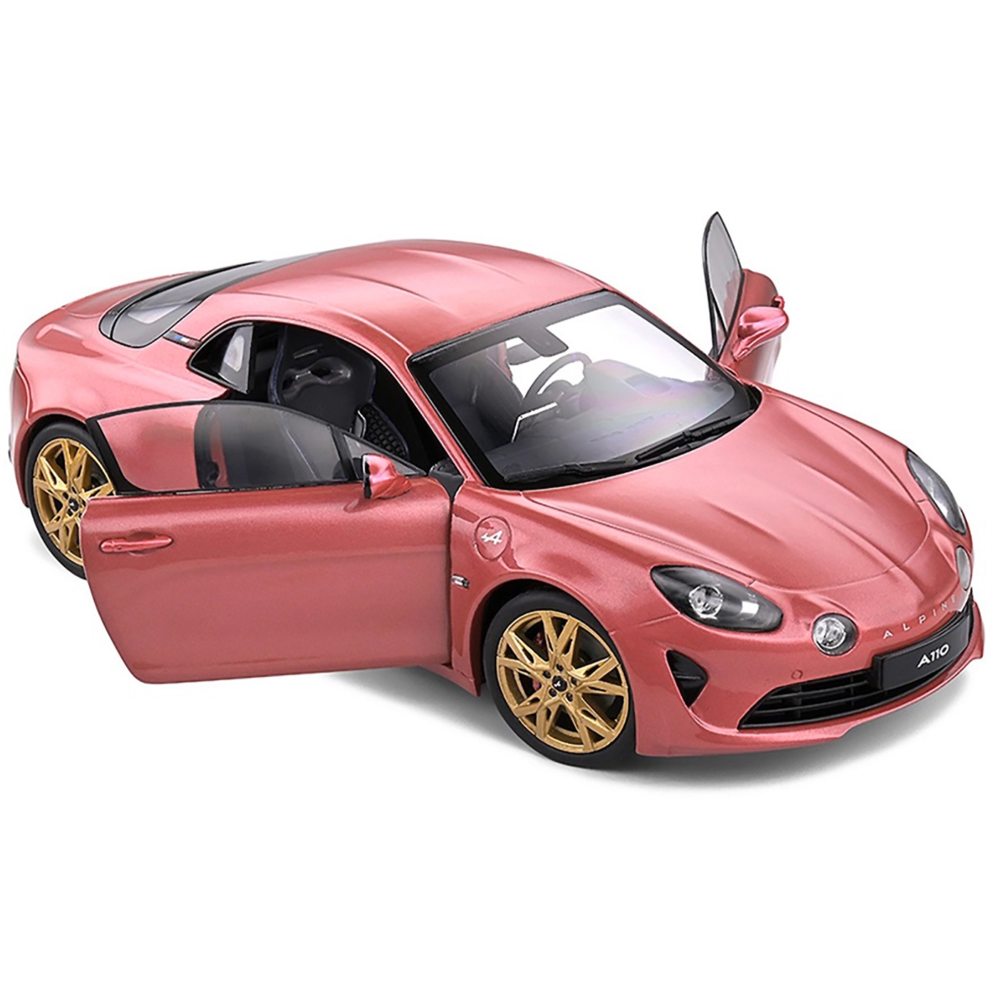 2021 Alpine A110 Rose Bruyere Pink Metallic with Gold Wheels 1/18 Diecast  Model Car by Solido