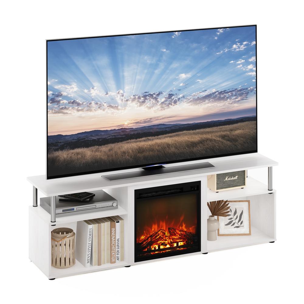 Lilola Home Furinno Jensen Fireplace Entertainment Center for TV up to 70 Inch with Stainless Steel Tubes, White Oak/Chrome