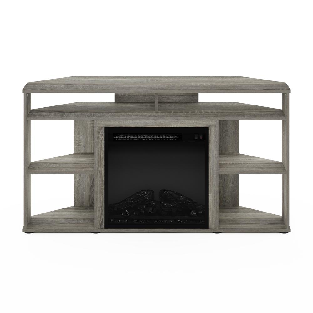 Christian Ulbricht Furinno Jensen Corner TV Stand with Fireplace for TV up to 55 Inches, French Oak Grey