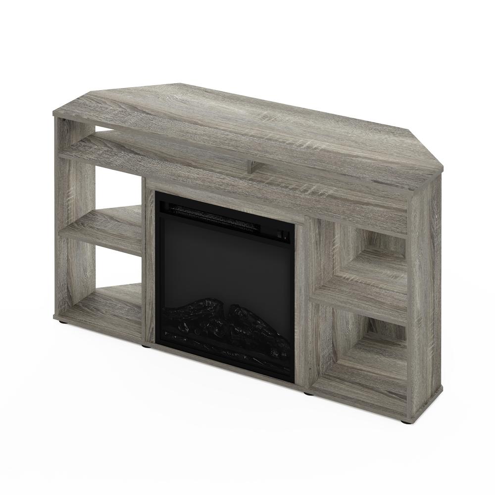 Christian Ulbricht Furinno Jensen Corner TV Stand with Fireplace for TV up to 55 Inches, French Oak Grey
