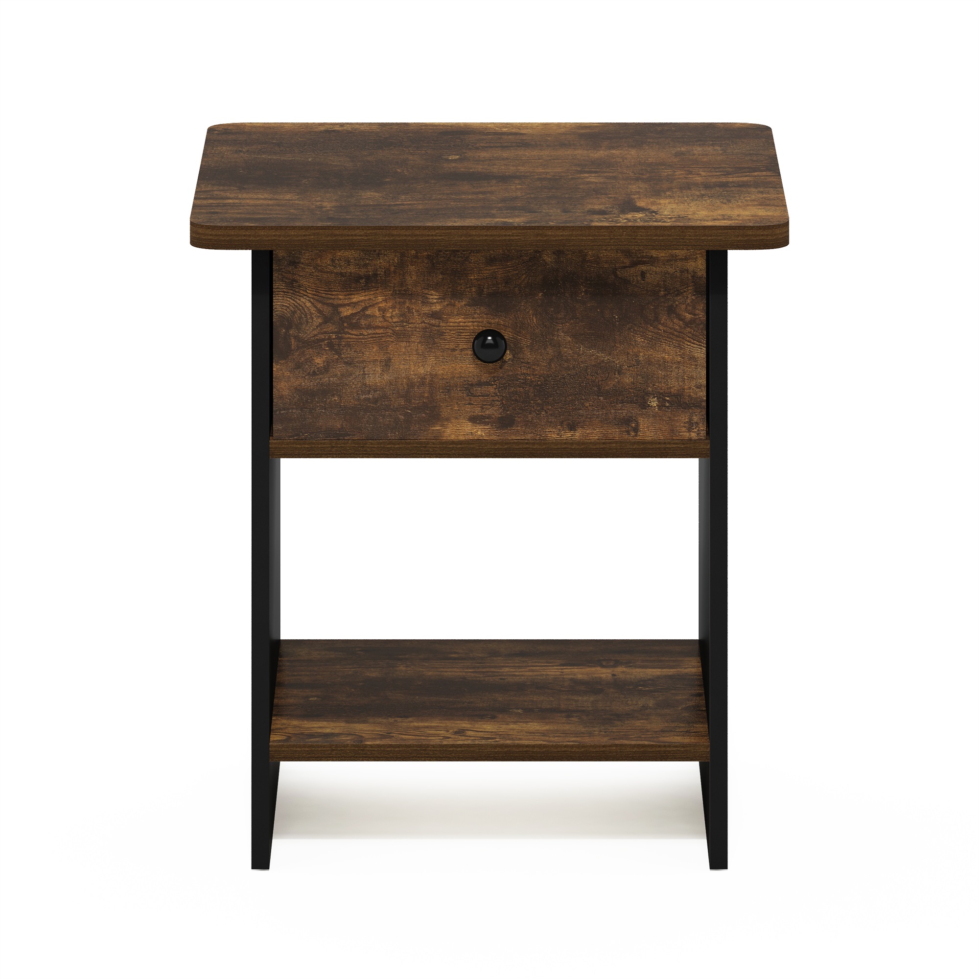 Sneak-Apeek Furinno Dario End Table/ Night Stand Storage Shelf with Bin Drawer, Amber Pine/Black