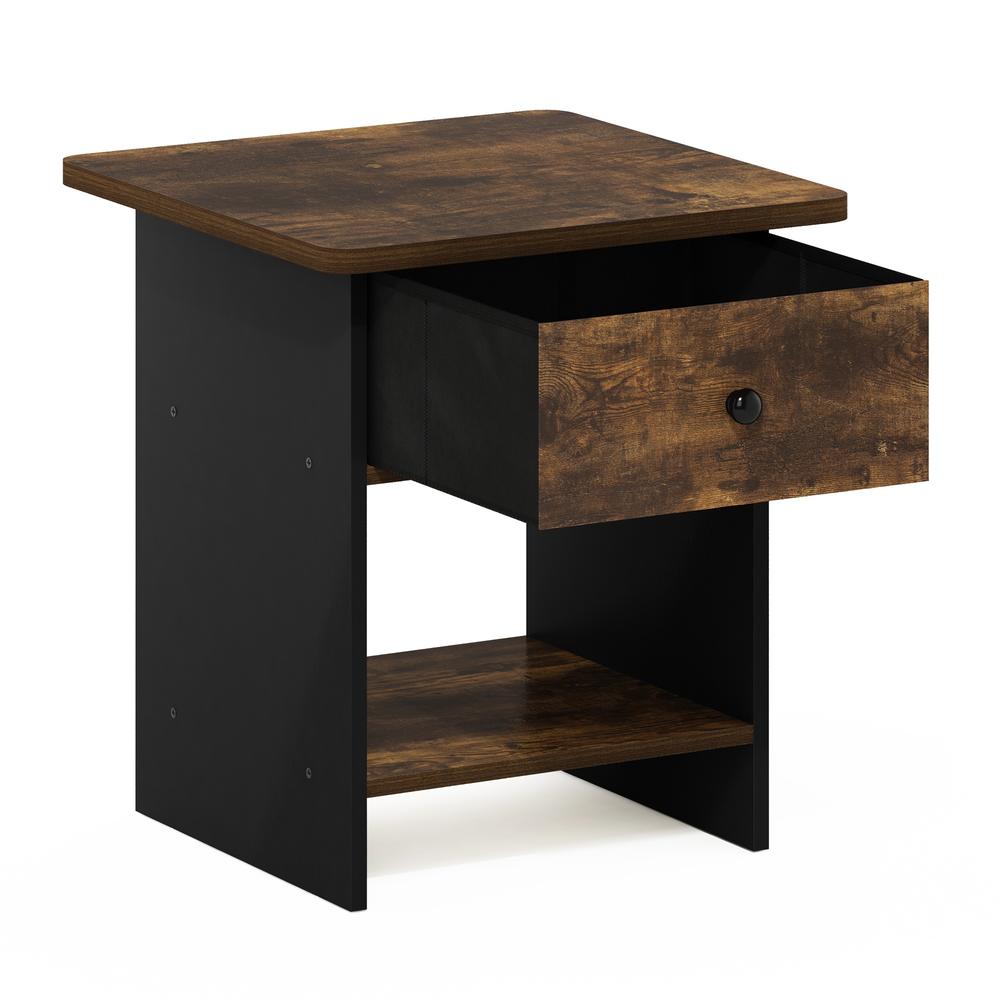 Sneak-Apeek Furinno Dario End Table/ Night Stand Storage Shelf with Bin Drawer, Amber Pine/Black
