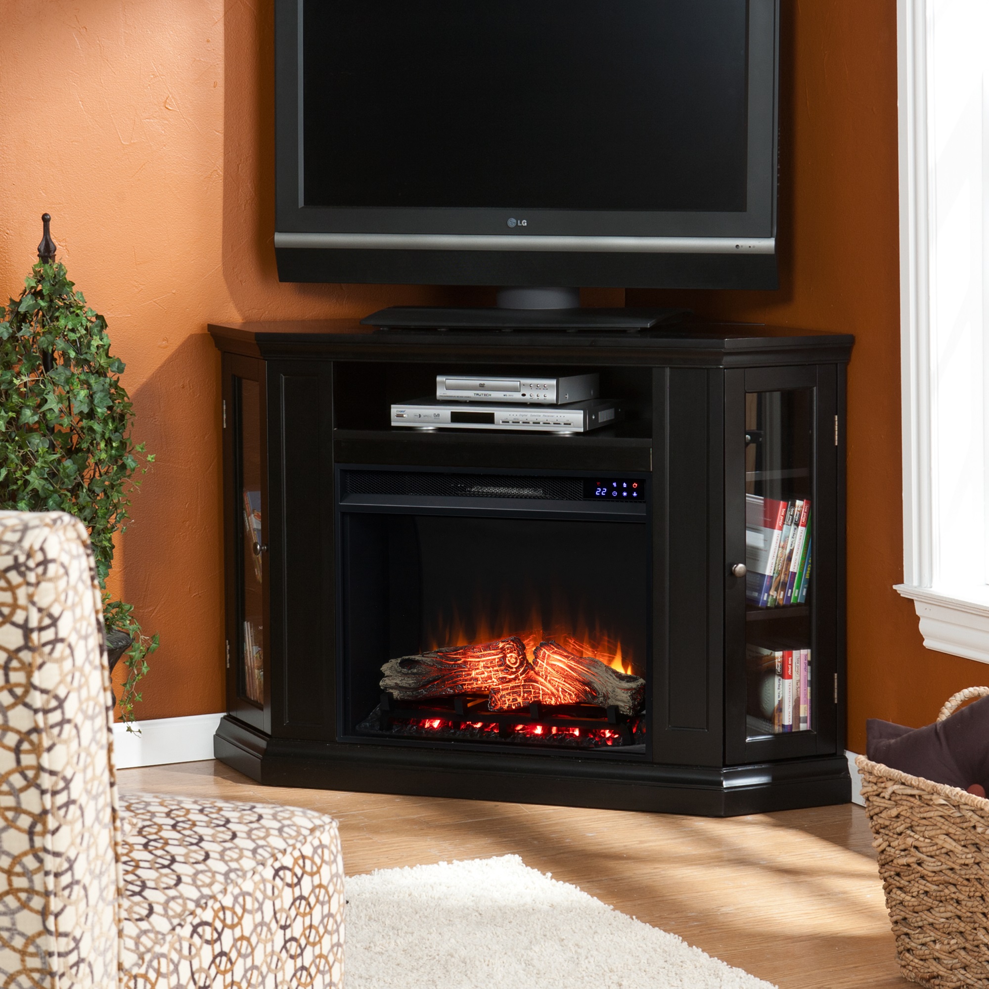 Southern Enterprise Claremont Electric Corner Touch Screen Fireplace with Storage - Black