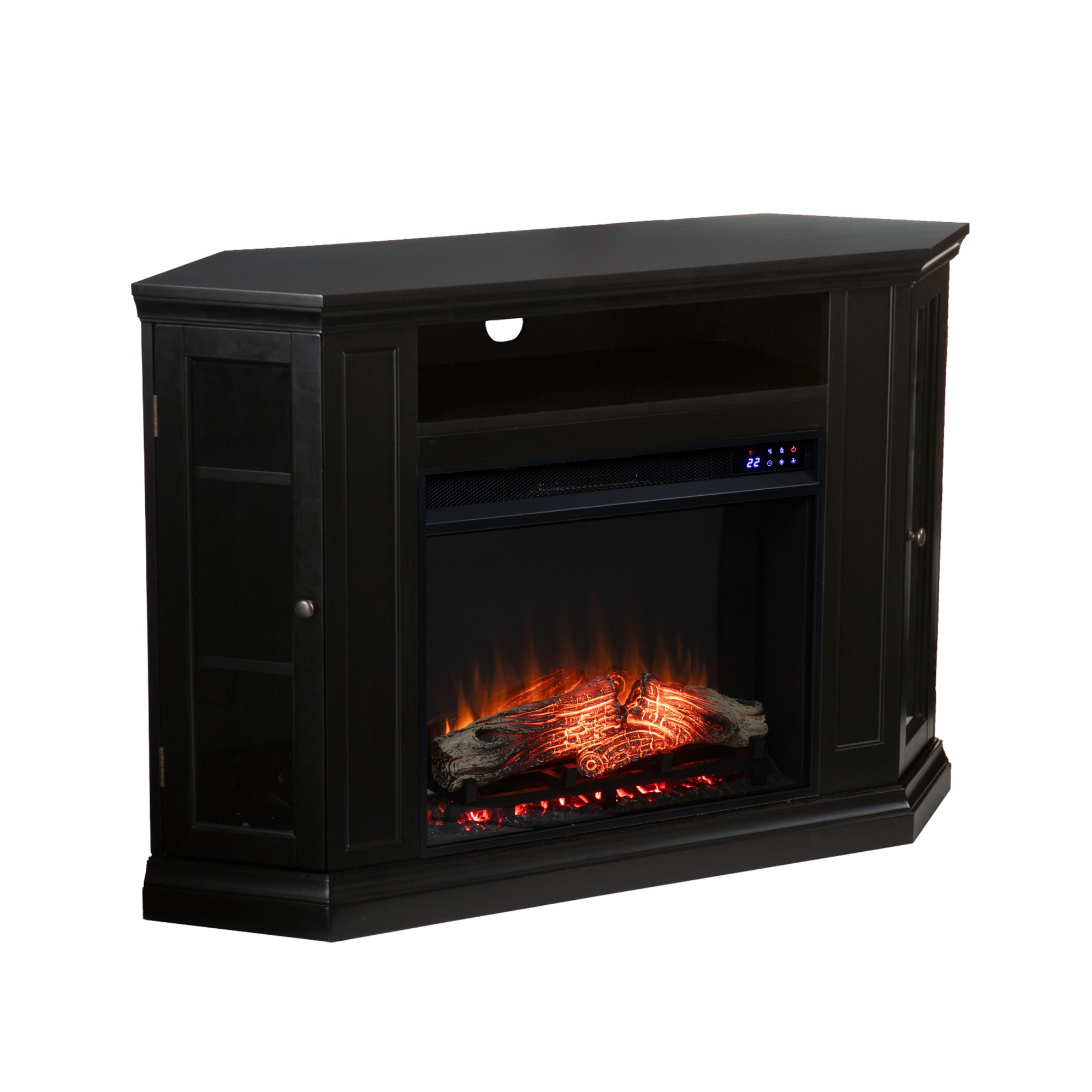 Southern Enterprise Claremont Electric Corner Touch Screen Fireplace with Storage - Black