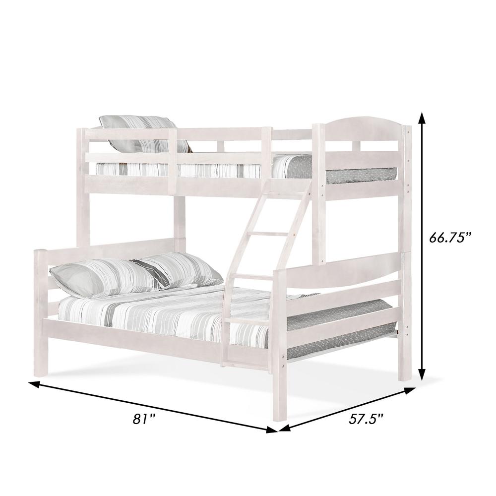 Benjara Jelly Modern Wood Twin Over Full Bunk Bed, Built In Ladder, White