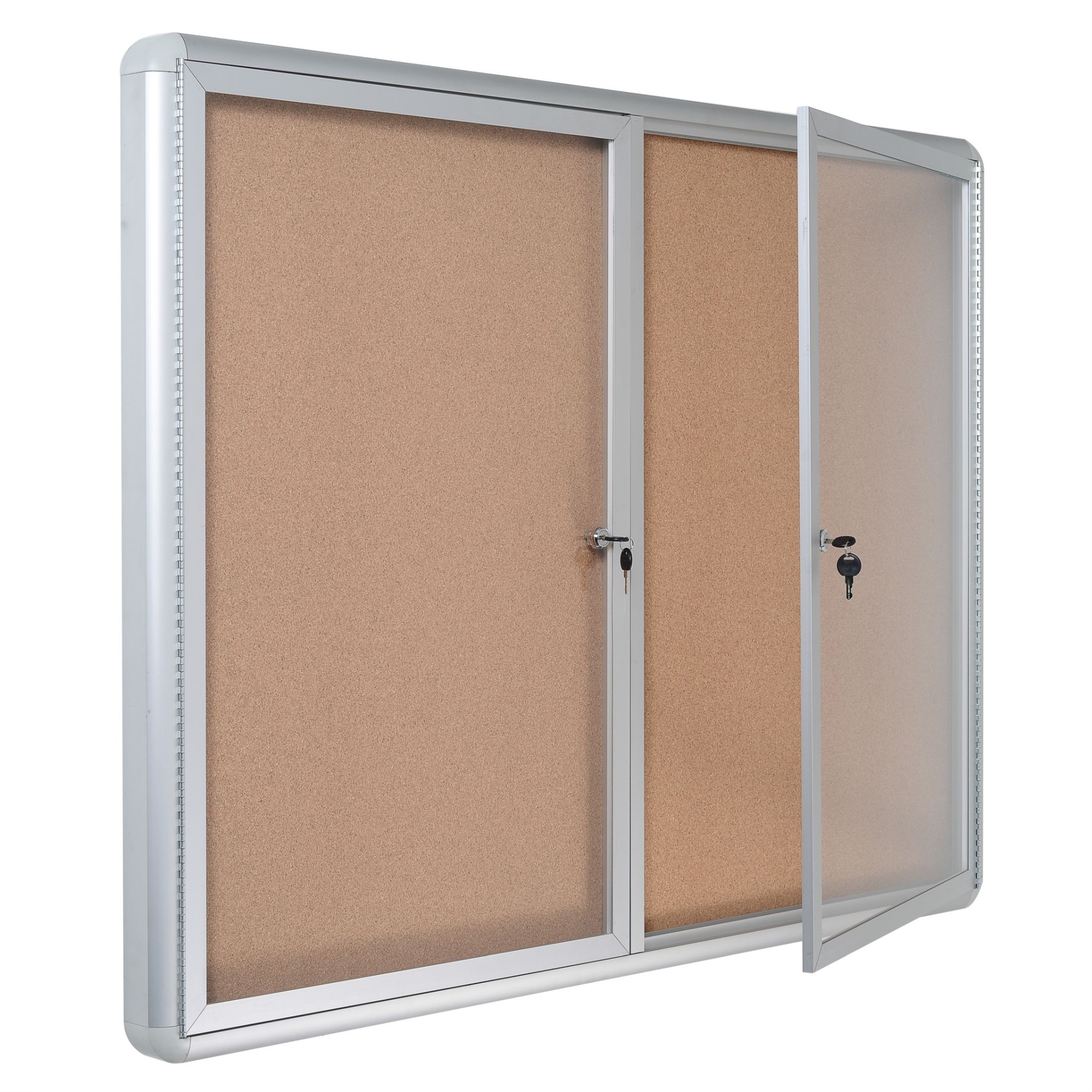 Mastervision Cork Bulletin Enclosed Cabinet, Two Swing Doors