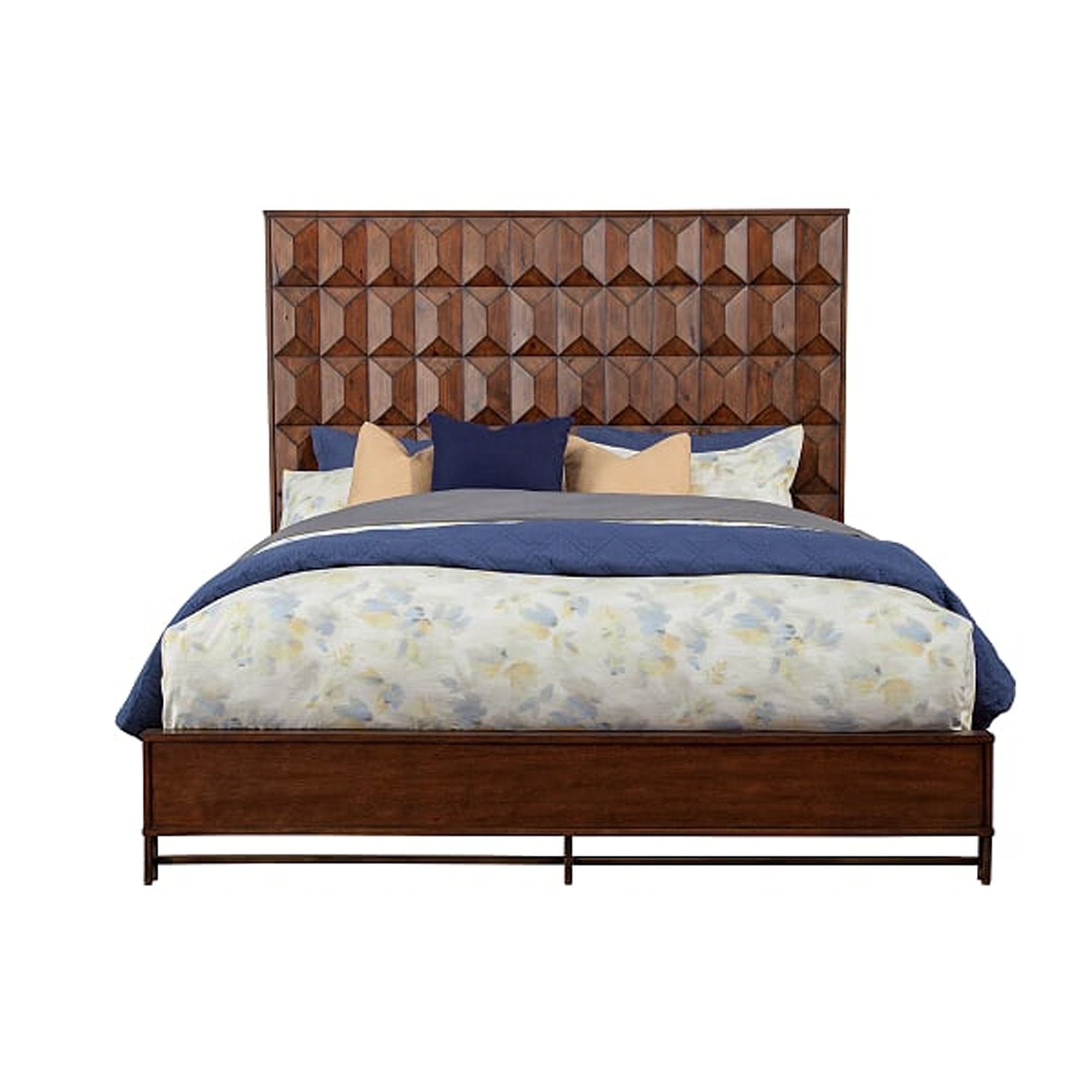Benzara Wooden Standard King Bed with Honeycomb Design High Headboard, Brown