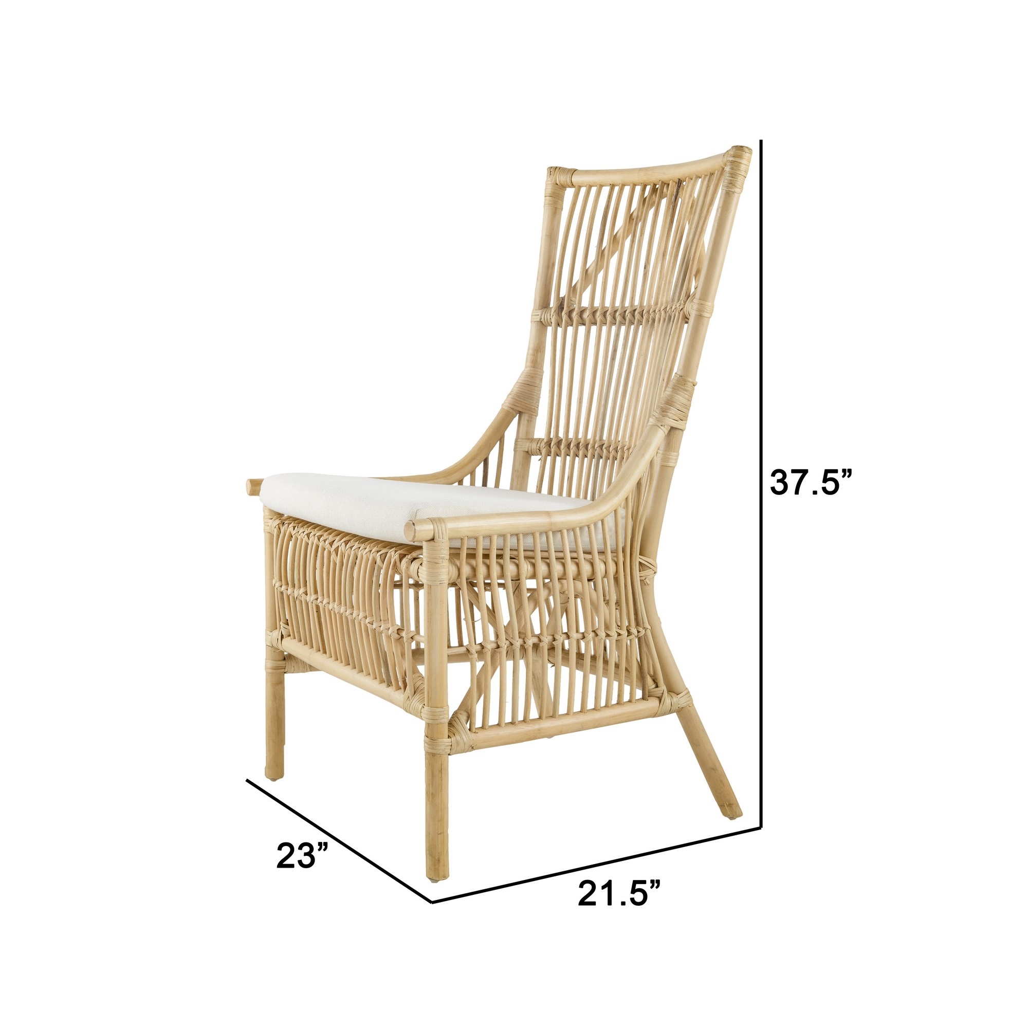 Benzara 23 Inch Rattan Dining Side Chair, Soft Padded Seat, Natural Brown, White