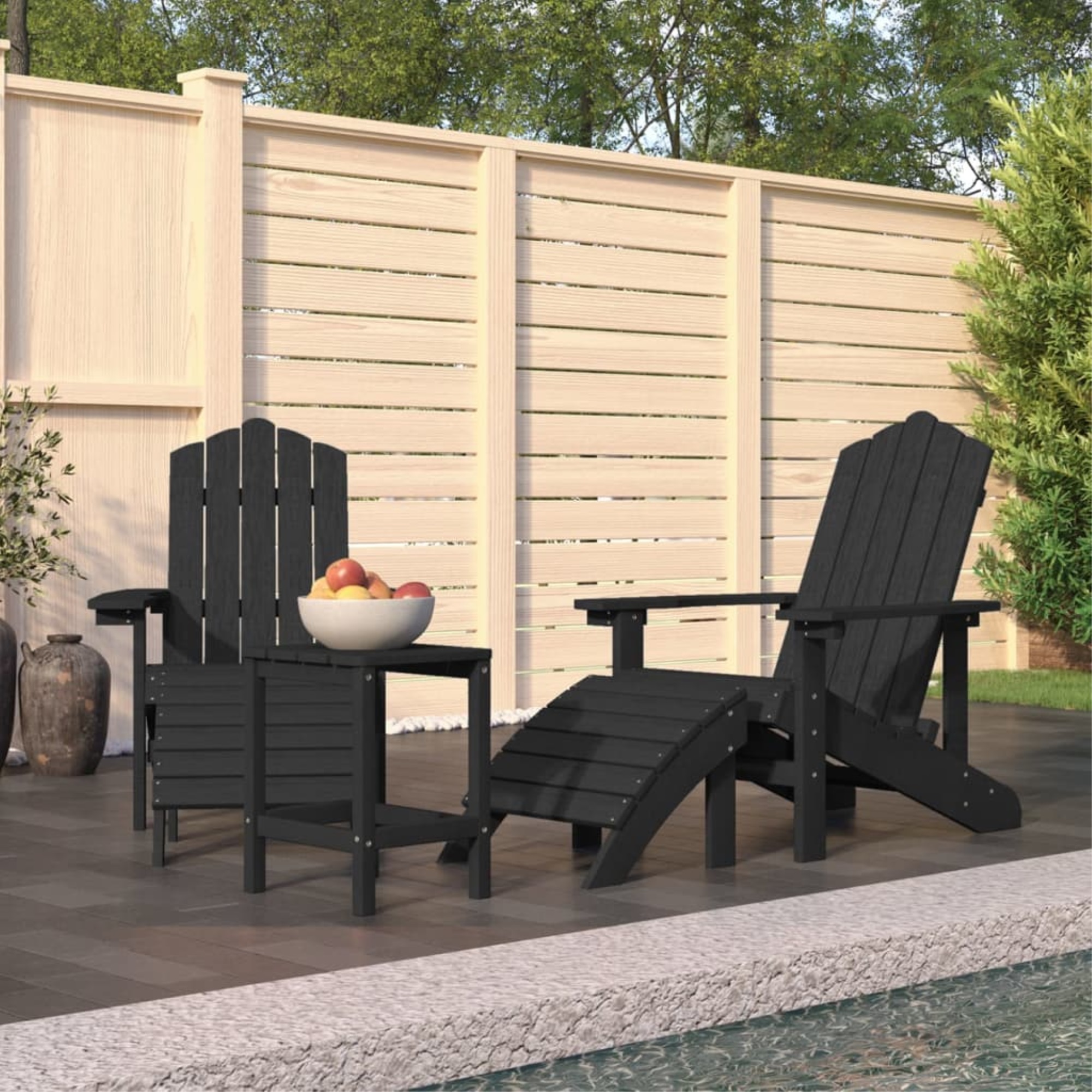 vidaXL Patio Adirondack Chairs with Footstool & Table HDPE Anthracite Anthracite
