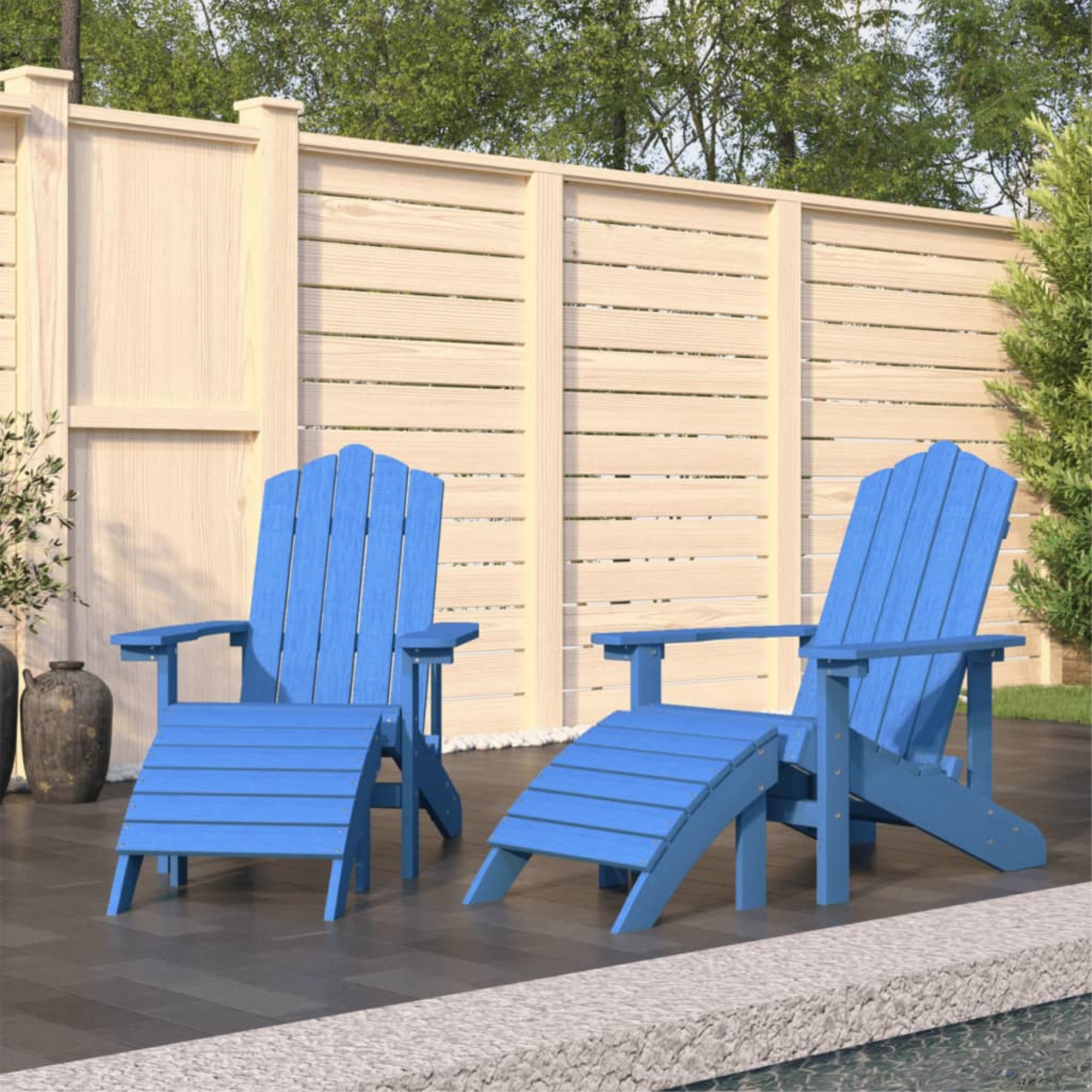 vidaXL Patio Adirondack Chairs 2 pcs with Footstools HDPE Aqua Blue Blue
