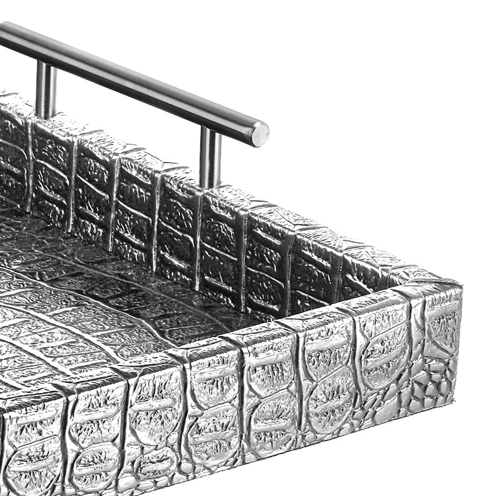 American Atelier Alligator Silver Finished Rectangular Serveware Tray With Metal Handles 14X19"