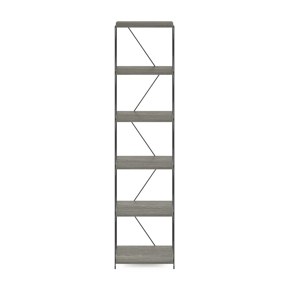 Furinno Besi 6-Tier Industrial Multipurpose Shelf Display Rack with Metal Frame, Narrow, Finn Oak