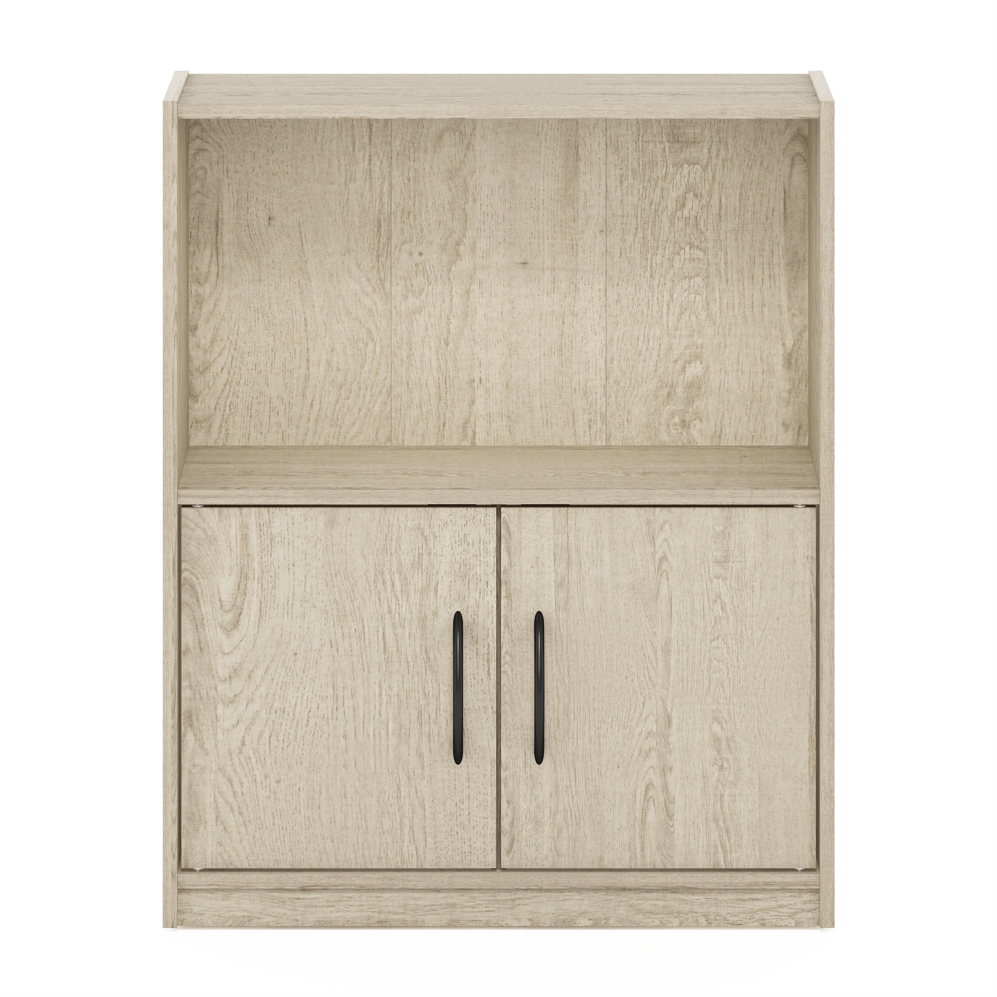 Furinno Gruen 2-Tier Open Shelf Bookcase with 2 Doors Storage Cabinet, Metropolitan Pine