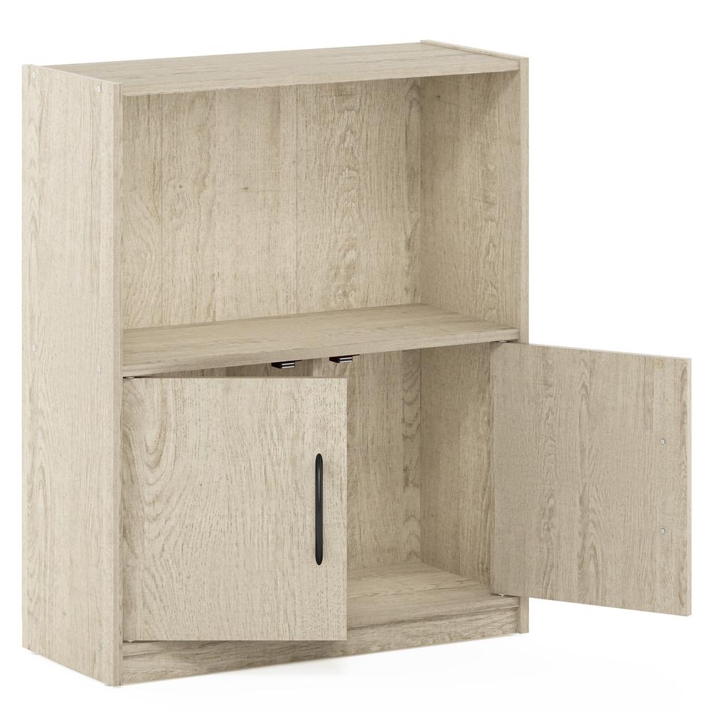 Furinno Gruen 2-Tier Open Shelf Bookcase with 2 Doors Storage Cabinet, Metropolitan Pine