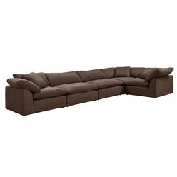 Sunset Trading Puff Collection 5PC Modular L-Shaped Sectional Sofa,  Water-Resistant Stain-Proof, 176" Deep-Seating Down-Filled Couch, Brown