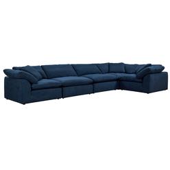 Sunset Trading Puff Collection 5PC Modular L-Shaped Sectional Sofa,176" Deep-Seating Down-Filled Couch, Navy Blue