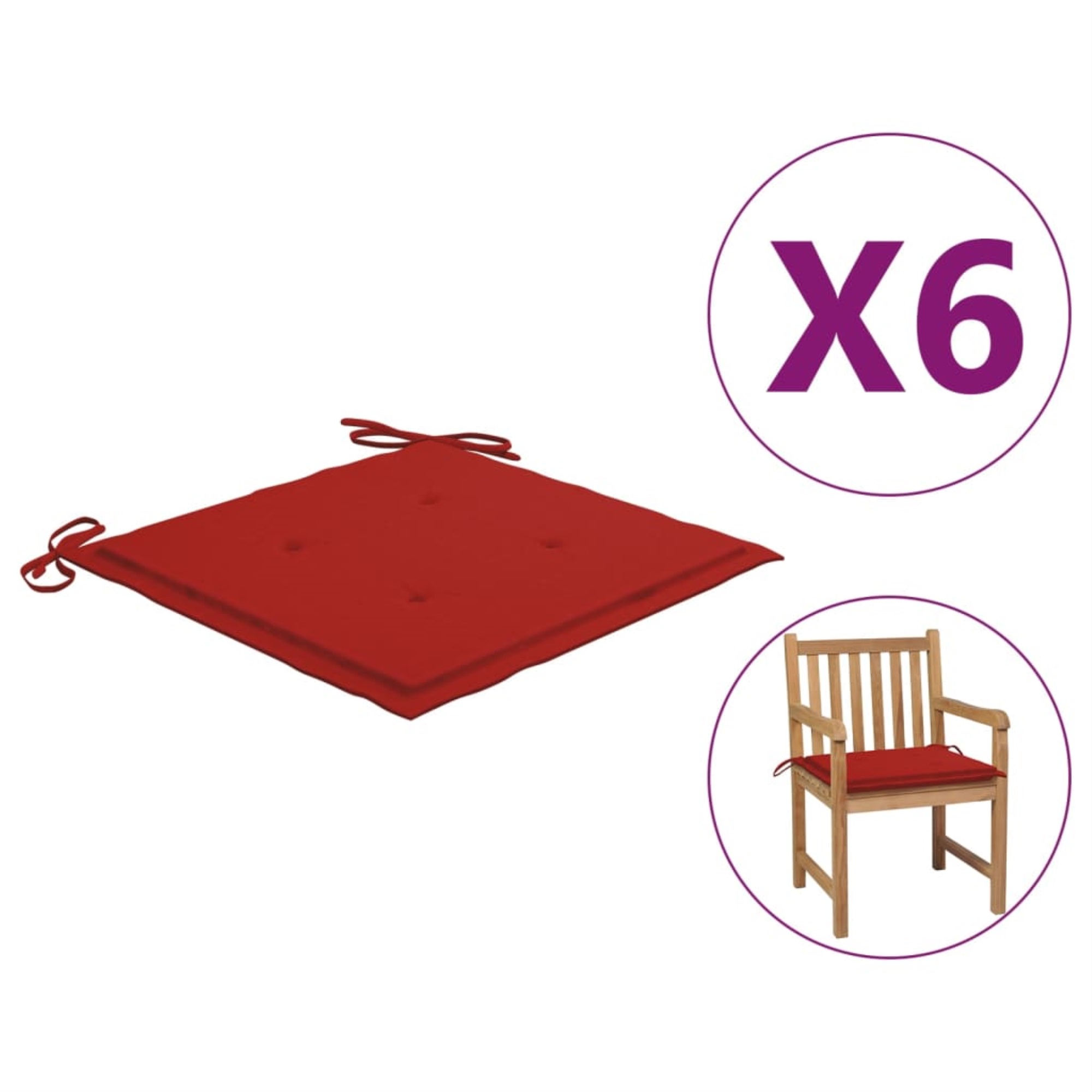 vidaXL Garden Chair Cushions 6 pcs Red 19.7"x19.7"x1.6" Fabric Red